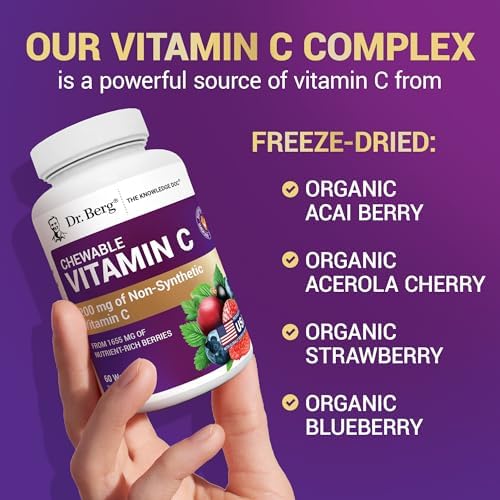 Complejo de Vitamina C Masticable Dr. Berg - Hecho con Berries Orgánicos y No Transgénicos - 60 Riquísimos Wafers - imagen 7