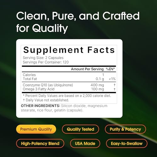 NatureBell CoQ10 400mg con Omega-3 - 240 Cápsulas - Suplemento Antioxidante para la Salud del Corazón - Energía Celular - Coenzima Q10 de Alta - imagen 3