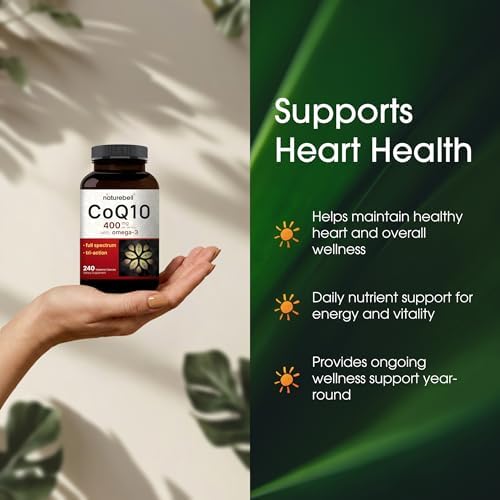 NatureBell CoQ10 400mg con Omega-3 - 240 Cápsulas - Suplemento Antioxidante para la Salud del Corazón - Energía Celular - Coenzima Q10 de Alta - imagen 4