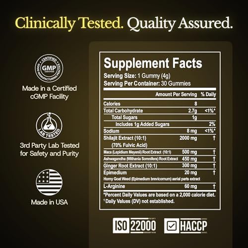 Gomitas de Shilajit Pure UltimaPeak con Ashwagandha, Minerales Traza y Ácido Fúlvico, Suplemento Natural y No Transgénico, 30 Unidades - imagen 3