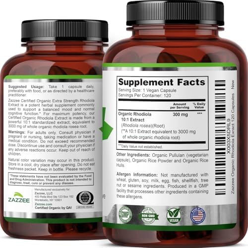 Zazzee Extracto de Rhodiola Orgánico USDA 10:1, 120 Cápsulas, Suministro de 4 Meses, Apoyo Energético, Estrés y Concentración, 10X Concentrado, - imagen 8