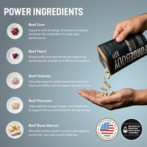 Cápsulas de Órganos de Res FORGEBODY 100% de Res Alimentada con Pasto - Suplemento Complejo con Hígado, Corazón, Médula Ósea, Páncreas y Testículos - - imagen 2