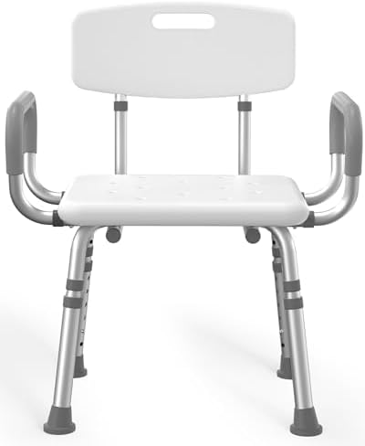 Silla de Ducha HOMLAND con Respaldo y Brazos, Asiento de Baño Ajustable para Personas Mayores y Discapacitados, Soporta 500 lbs, Color Blanco - imagen 1