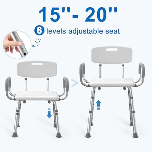 Silla de Ducha HOMLAND con Respaldo y Brazos, Asiento de Baño Ajustable para Personas Mayores y Discapacitados, Soporta 500 lbs, Color Blanco - imagen 4