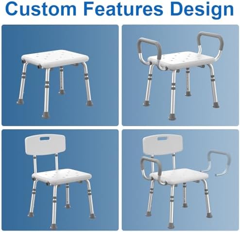 Silla de Ducha HOMLAND con Respaldo y Brazos, Asiento de Baño Ajustable para Personas Mayores y Discapacitados, Soporta 500 lbs, Color Blanco - imagen 5