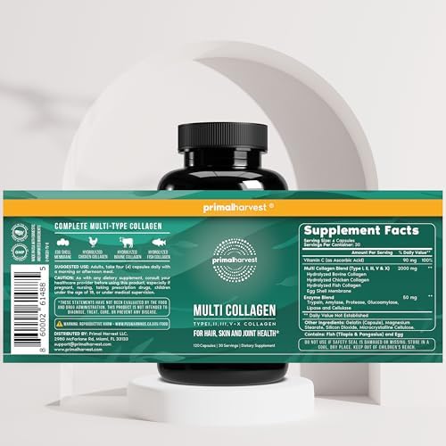 Píldoras de Colágeno Múltiple Primal Harvest para Mujeres y Hombres (Tipo I, II, III, V, X) 120 Cápsulas con Vitamina C para Cabello, Piel y Uñas - imagen 5