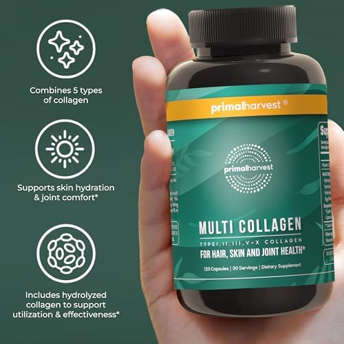Píldoras de Colágeno Múltiple Primal Harvest para Mujeres y Hombres (Tipo I, II, III, V, X) 120 Cápsulas con Vitamina C para Cabello, Piel y Uñas - imagen 6