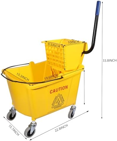 Cubeta de Trapeador Comercial Midoneat con Prensa Lateral y Ruedas, Incluye un Trapeador Comercial, 35 Cuartos, Amarillo - imagen 2