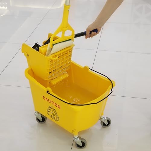 Cubeta de Trapeador Comercial Midoneat con Prensa Lateral y Ruedas, Incluye un Trapeador Comercial, 35 Cuartos, Amarillo - imagen 3