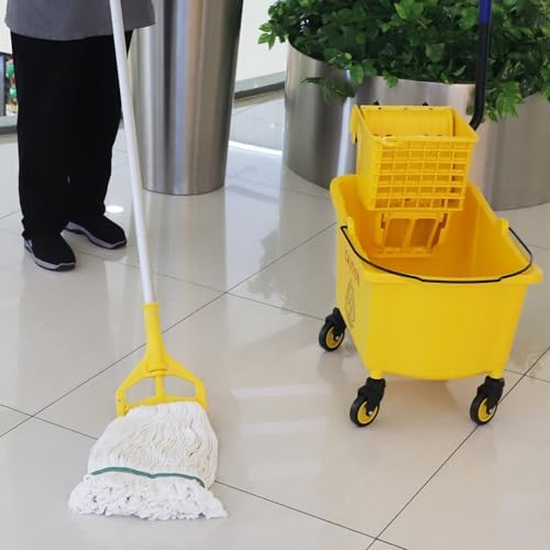Cubeta de Trapeador Comercial Midoneat con Prensa Lateral y Ruedas, Incluye un Trapeador Comercial, 35 Cuartos, Amarillo - imagen 4