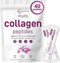 Micro Ingredients Polvo de Péptidos de Colágeno Múltiple, 40 Paquetes | Tipo I, II, III, V, X + Biotina, Vitamina C y Ácido Hialurónico | Sin Sabor | - imagen 1