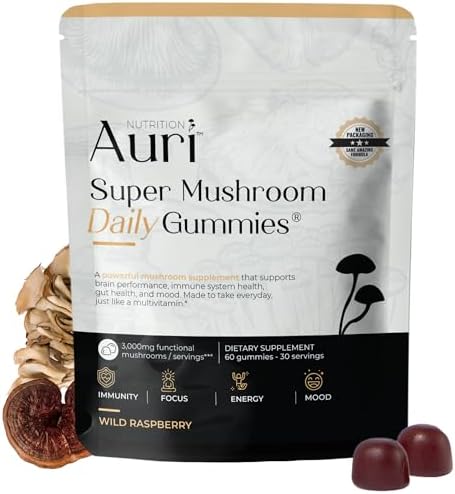 Gomitas Diarias Super Hongo Auri Nutrition – Gummy Funcional Todo en Uno con Mezcla de 12 Hongos, Incluyendo Melena de León, Reishi, Chaga y - imagen 1