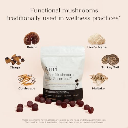 Gomitas Diarias Super Hongo Auri Nutrition – Gummy Funcional Todo en Uno con Mezcla de 12 Hongos, Incluyendo Melena de León, Reishi, Chaga y - imagen 4