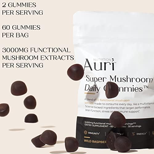 Gomitas Diarias Super Hongo Auri Nutrition – Gummy Funcional Todo en Uno con Mezcla de 12 Hongos, Incluyendo Melena de León, Reishi, Chaga y - imagen 5