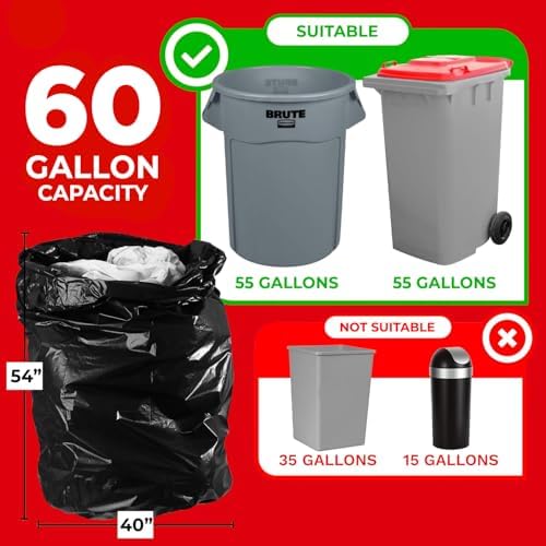 Bolsas de Basura Resistentes ToughBag de 55-60 Galones - Paquete de 150, Grandes Bolsas Negras - Hechas en EE. UU. - imagen 2