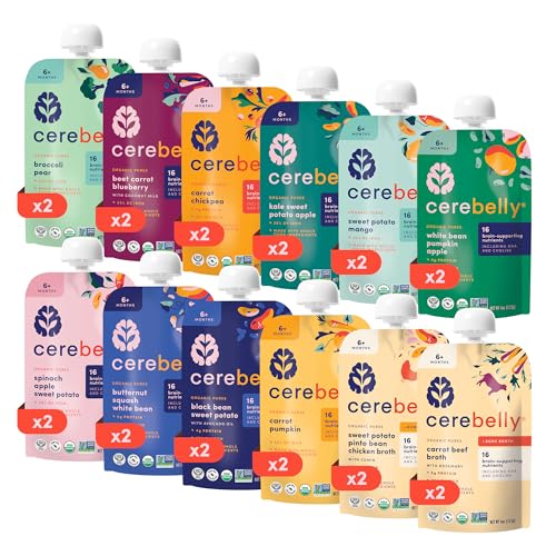 Pouches de Comida Orgánica para Bebés Cerebelly, Paquete de Muestras First Flight, Sin Azúcar Añadido y No Transgénico, 4 oz, 24 Piezas - imagen 1
