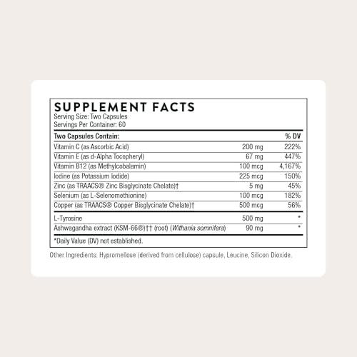 THORNE - Complejo de Salud de Tiroides - Cofactores para Soporte Funcional - Vitaminas B12, C y E, Ashwagandha, Yodo, Zinc, Selenio, Cobre y - imagen 2