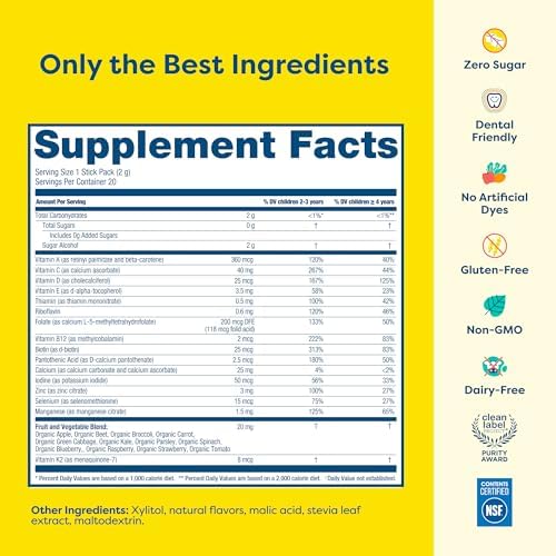 Multivitamínico Hiya Kids – 15+ Vitaminas y Minerales Esenciales con Frutas y Verduras para Niños de 2 Años en Adelante, Sin Azúcar – 20 Paquetes - imagen 7