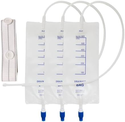 Paquete de 3 bolsas de nefrostomía transparentes de 600ml, con tubo de 24 pulgadas y válvula de drenaje, incluye cinturón reutilizable de 3.5cmx110cm - imagen 1