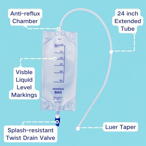 Paquete de 3 bolsas de nefrostomía transparentes de 600ml, con tubo de 24 pulgadas y válvula de drenaje, incluye cinturón reutilizable de 3.5cmx110cm - imagen 2