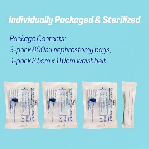 Paquete de 3 bolsas de nefrostomía transparentes de 600ml, con tubo de 24 pulgadas y válvula de drenaje, incluye cinturón reutilizable de 3.5cmx110cm - imagen 5