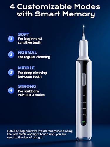Removedor de Placa Dental Eléctrico, Limpiador de Sarro con 4 Modos y Luz LED, Kit Recargable de Herramientas Dentales con 3 Cabezas Reemplazables - imagen 3