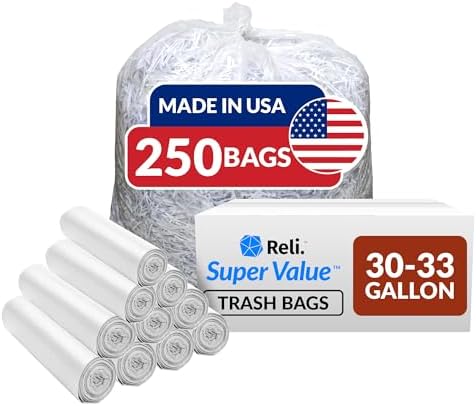 Bolsas de Basura Resistentes Reli de 30-33 Galones | Paquete de 250 | Transparentes Grandes de 30+, 32 Galones | Hechas en EE. UU. - imagen 1