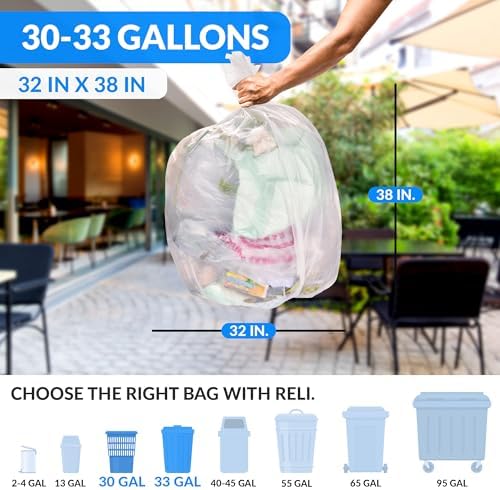 Bolsas de Basura Resistentes Reli de 30-33 Galones | Paquete de 250 | Transparentes Grandes de 30+, 32 Galones | Hechas en EE. UU. - imagen 2