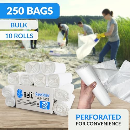 Bolsas de Basura Resistentes Reli de 30-33 Galones | Paquete de 250 | Transparentes Grandes de 30+, 32 Galones | Hechas en EE. UU. - imagen 3