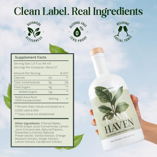 Espíritu No Alcohólico Kava Haven, Botella de 750mL | Bebida Kava Kava | Alternativa Natural para Mezclas | Bajo en Calorías | Sabor Limón Jengibre - imagen 2