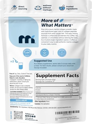 Proteína en Polvo de Colágeno Marino Micro Ingredients, 1 Libra | Fuente de Pescado Salvaje | Péptidos Hidrolizados | Sin Sabor, Keto y Paleo - imagen 7