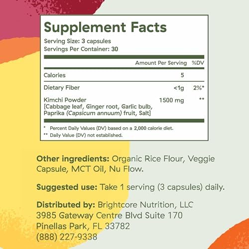 Brightcore Nutrition - Kimchi One, Cápsulas de Polvo de Kimchi, Probióticos, Enzimas y Antioxidantes, Suplemento Premium para la Salud Digestiva, 90 - imagen 3