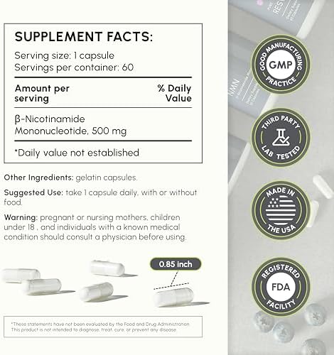 Suplemento partiQlar NMN 500mg - Alta Pureza de Nicotinamida Mononucleótido - Aumentador de NAD+ para Antienvejecimiento, Energía Celular y - imagen 2
