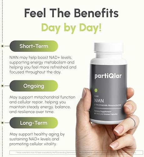 Suplemento partiQlar NMN 500mg - Alta Pureza de Nicotinamida Mononucleótido - Aumentador de NAD+ para Antienvejecimiento, Energía Celular y - imagen 5