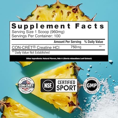 CON-CRET Creatina HCl en Polvo | Apoyo Muscular, Cognitivo y Energía Celular | Sin Hinchazón ni Calambres | Hecho en EE. UU. y Certificado NSF | Piña - imagen 2