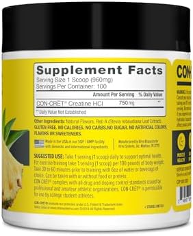 CON-CRET Creatina HCl en Polvo | Apoyo Muscular, Cognitivo y Energía Celular | Sin Hinchazón ni Calambres | Hecho en EE. UU. y Certificado NSF | Piña - imagen 7