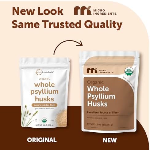 Micro Ingredients Psyllium Husk Orgánico Entero, 3lbs | Suplemento de Fibra Soluble Diaria con Prebióticos | No Transgénico, Keto y Vegano - imagen 3