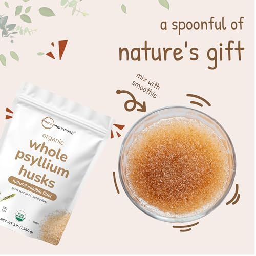 Micro Ingredients Psyllium Husk Orgánico Entero, 3lbs | Suplemento de Fibra Soluble Diaria con Prebióticos | No Transgénico, Keto y Vegano - imagen 6