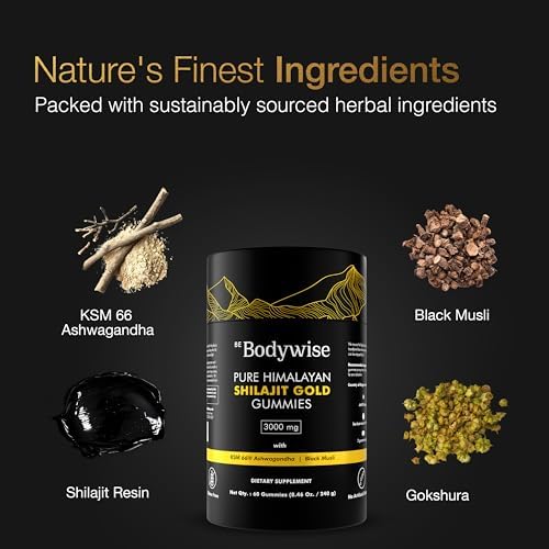 Gomitas Be Bodywise Shilajit Puro de Himalaya Gold I Sin Azúcar Añadido I Con Ashwagandha y Gokshura I 60 Gomitas Naturales y Orgánicas - imagen 2