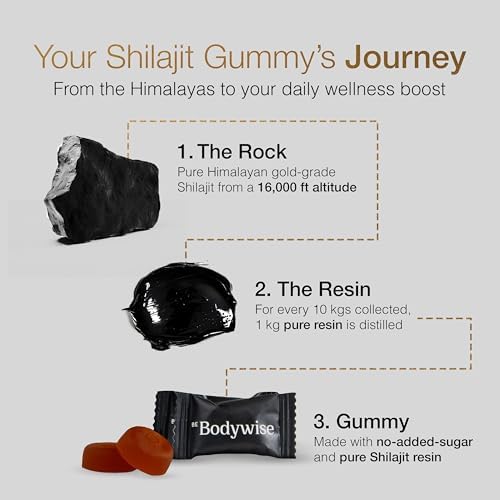 Gomitas Be Bodywise Shilajit Puro de Himalaya Gold I Sin Azúcar Añadido I Con Ashwagandha y Gokshura I 60 Gomitas Naturales y Orgánicas - imagen 3