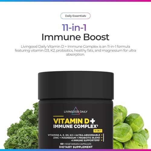 Suplemento Livingood Daily de Vitamina D3 K2 4000 IU, 9 en 1 para Apoyo Inmunológico - Con Vitaminas D, A, E, K2, Zinc, Magnesio y Mezcla Probiótica - imagen 2
