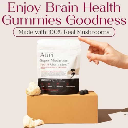 Gomitas de Enfoque Super Hongo Auri Nutrition con Melena de León, Alpha GPC y Rhodiola – Suplemento para la Función Cognitiva, 60 Gomitas, Veganas y - imagen 3