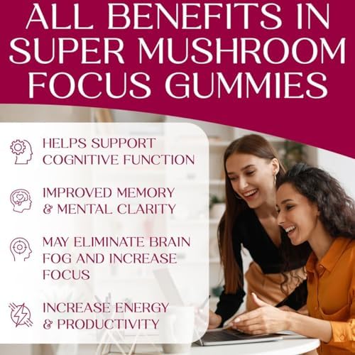 Gomitas de Enfoque Super Hongo Auri Nutrition con Melena de León, Alpha GPC y Rhodiola – Suplemento para la Función Cognitiva, 60 Gomitas, Veganas y - imagen 4