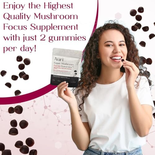Gomitas de Enfoque Super Hongo Auri Nutrition con Melena de León, Alpha GPC y Rhodiola – Suplemento para la Función Cognitiva, 60 Gomitas, Veganas y - imagen 7