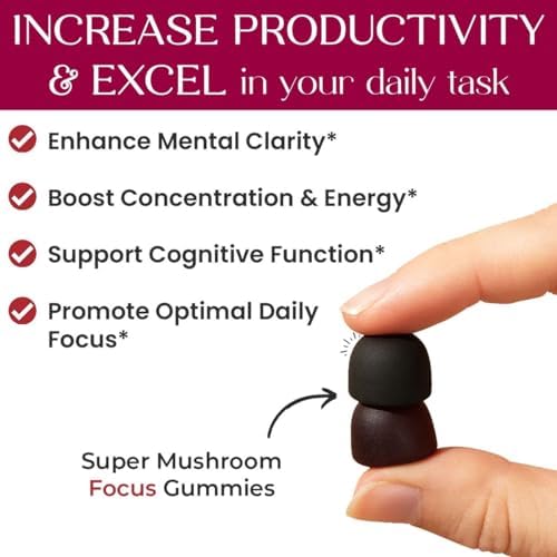 Gomitas de Enfoque Super Hongo Auri Nutrition con Melena de León, Alpha GPC y Rhodiola – Suplemento para la Función Cognitiva, 60 Gomitas, Veganas y - imagen 8