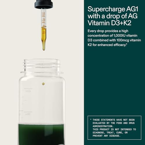 Gotas de Vitamina D3 K2 AG1, 1000UI de Vitamina D3 y 100mcg de K2 por Porción, Apoya la Densidad Ósea y Absorción de Calcio (Athletic Greens) - imagen 5