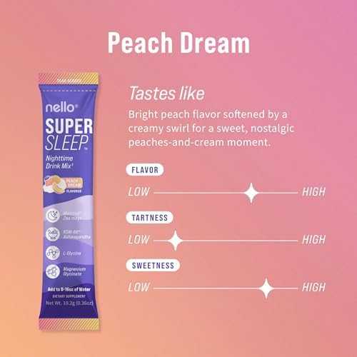 Nello Supersleep, Mezcla de Bebida para Soporte Nocturno, Ashwagandha, Maizinol, L-Glicina, Magnesio Glicinato, Sabor Durazno (Paquete de 20) - imagen 2