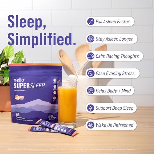 Nello Supersleep, Mezcla de Bebida para Soporte Nocturno, Ashwagandha, Maizinol, L-Glicina, Magnesio Glicinato, Sabor Durazno (Paquete de 20) - imagen 3