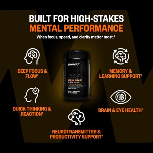 Cápsulas ONNIT Alpha Brain Black Label, Suplemento Cerebral IGEN No GMO para Concentración y Memoria, 80 Contenido - imagen 2