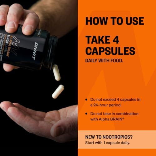 Cápsulas ONNIT Alpha Brain Black Label, Suplemento Cerebral IGEN No GMO para Concentración y Memoria, 80 Contenido - imagen 6